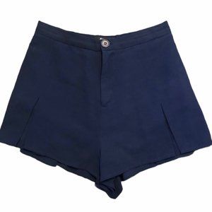 Blue Pleated High Waist Mini Shorts